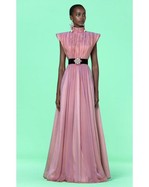Andrew Gn Pink Crinkled Silk Gown