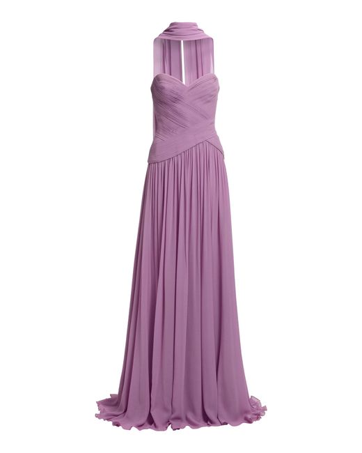Elie Saab Purple Wrapped Bodice Silk-Blend Maxi Dress