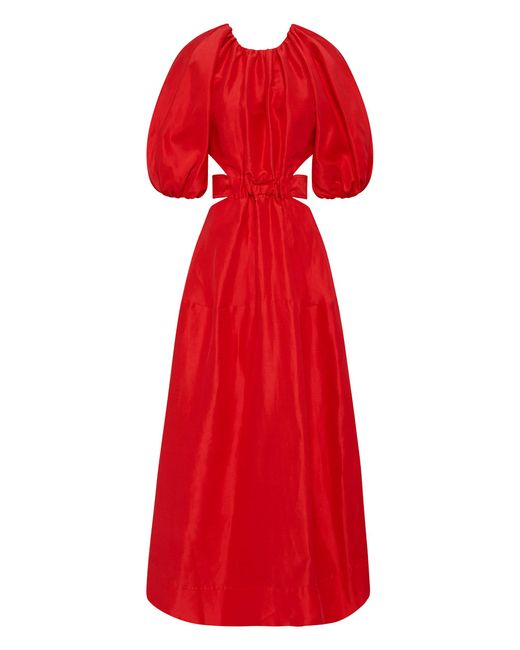 Aje. Red Mimosa Cutout Linen And Silk-blend Midi Dress