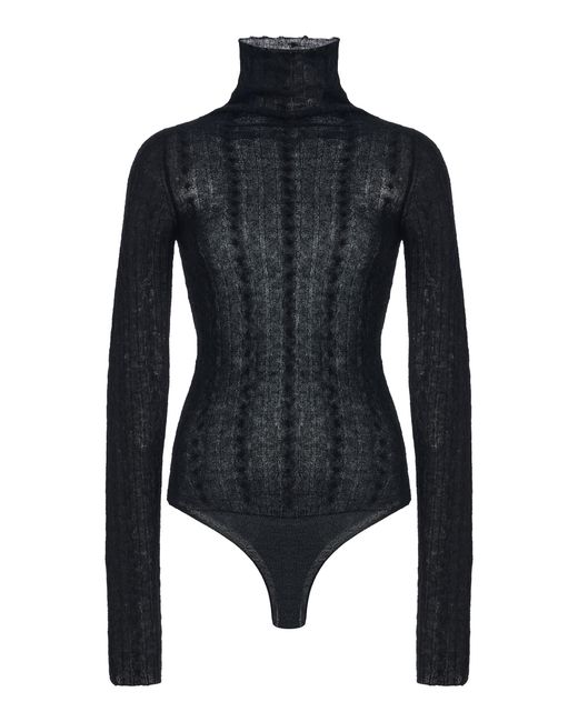 Haikure Black Margie Turtleneck Wool-Blend Bodysuit
