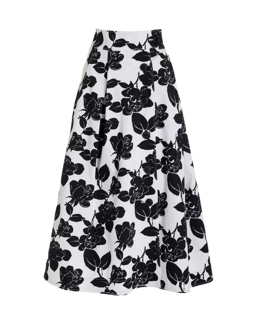 Carolina Herrera White Button-Front Cotton Poplin Midi Skirt