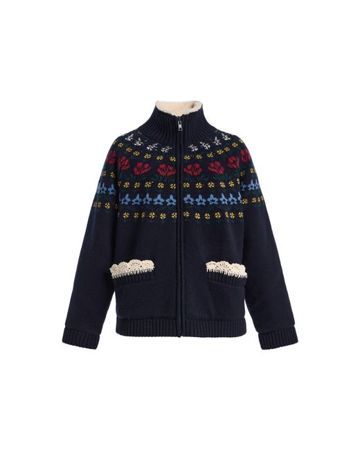 Sea Blue Preston Sherpa-Lined Knit Jacket