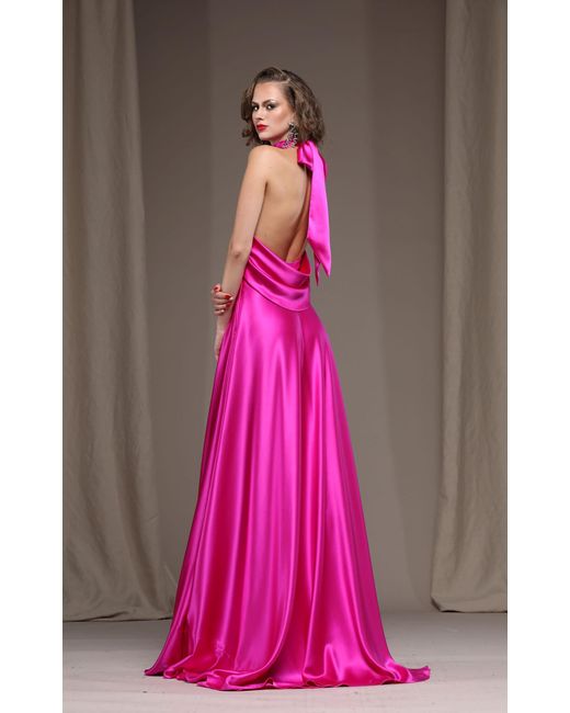 Naeem Khan Pink Silk-charmeuse Halter Gown