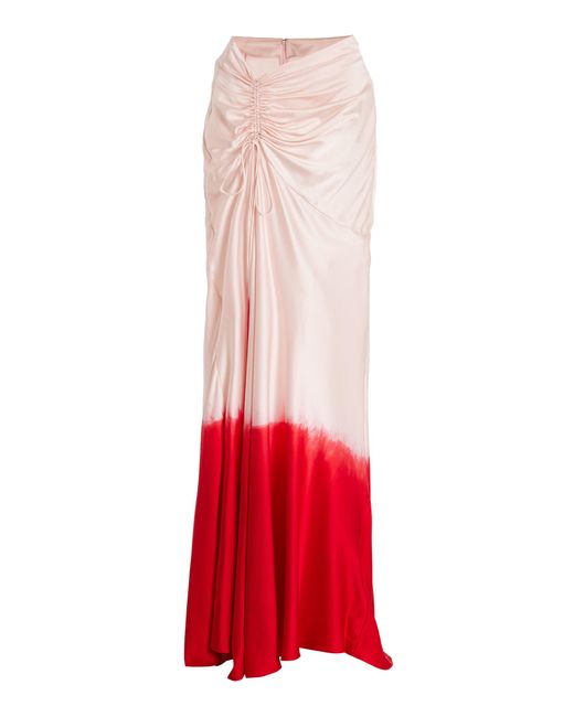 Alejandra Alonso Rojas Red Ruched Dip-dyed Satin Maxi Skirt