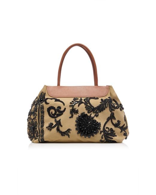 Dries Van Noten Natural Large Embellished Cotton Canvas Tote Bag
