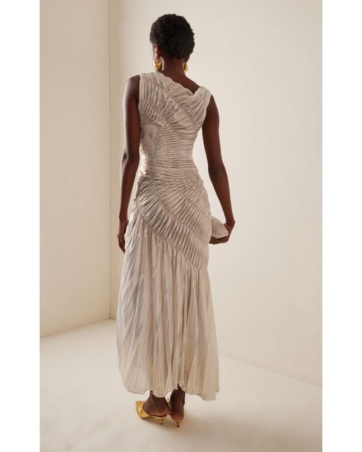 Georgia Hardinge Exclusive Fossil Shirred Metallic Chiffon Maxi Dress in  White | Lyst Australia