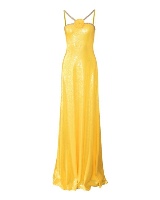 Naeem Khan Yellow Rose And Swarovski-detailed Sequined Halter Gown