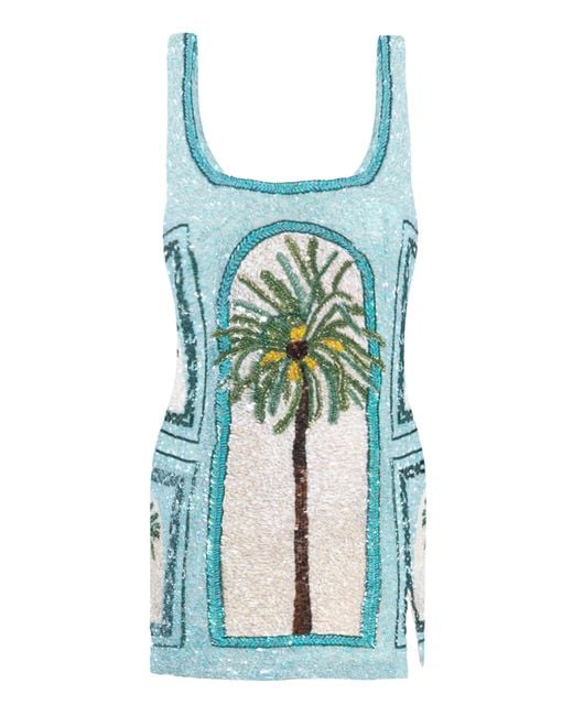La Fuori Blue Palm Jumeirah Embroidered Dress