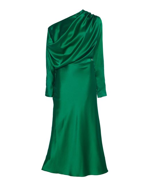 Matériel Green One-shoulder Draped Silk-satin Midi Dress