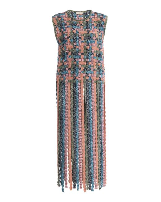 Ulla Johnson Blue Victoria Fringed Macramé Cotton Knit Top