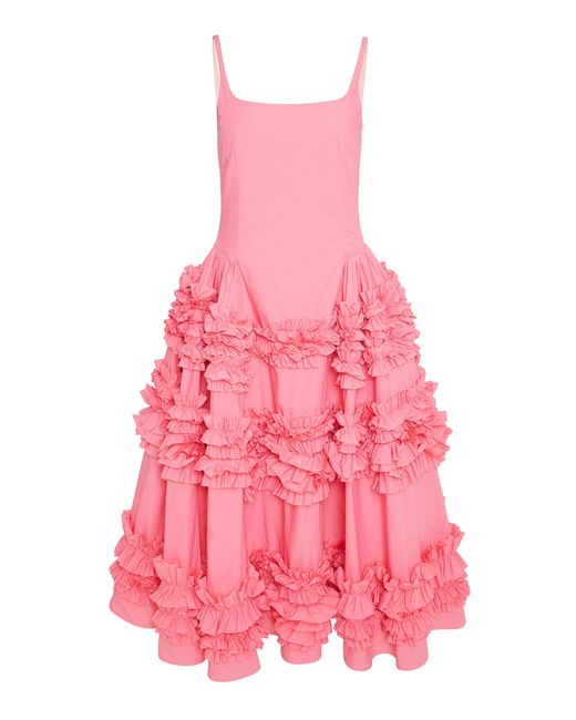 Molly Goddard Pink Angie Frilled Cotton Midi Dress