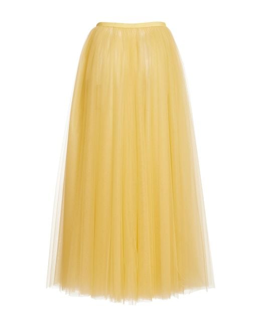 Carolina Herrera Yellow Pleated Tulle Maxi Skirt