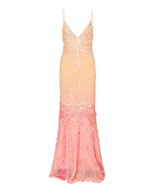 LoveShackFancy Pink Loribelle Sequined Chiffon Maxi Dress