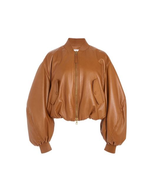 Givenchy Brown Cropped Leather Cocoon Bomber Jacket