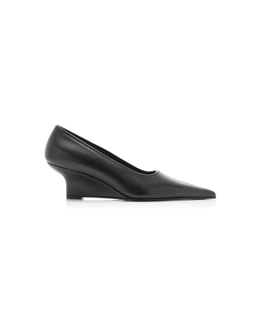 Totême  Black Sharp Leather Wedge Pumps