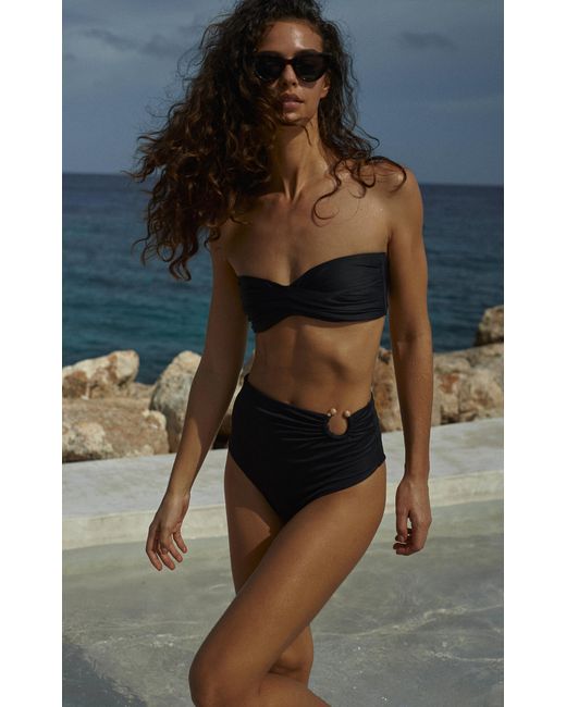 Johanna Ortiz Black Tangarana Twisted Bandeau Bikini Top