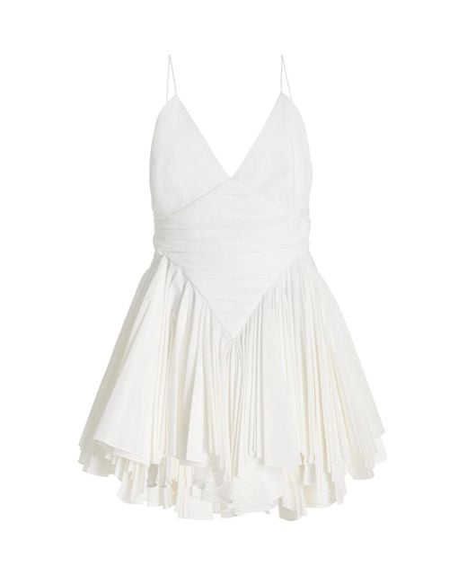 Khaite White Margot Pleated Cotton Mini Dress
