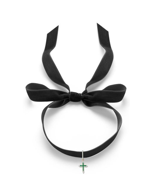 Mateo Black 14K Emerald And Diamond Cross Velvet Necklace
