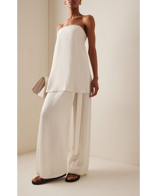 St. Agni White Buckle Back Twill Strapless Top