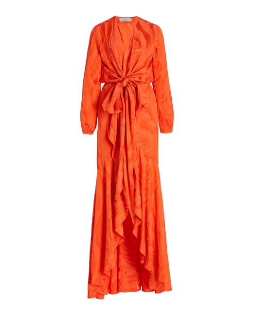 Silvia Tcherassi Orange Albarella Jacquard Maxi Wrap Dress