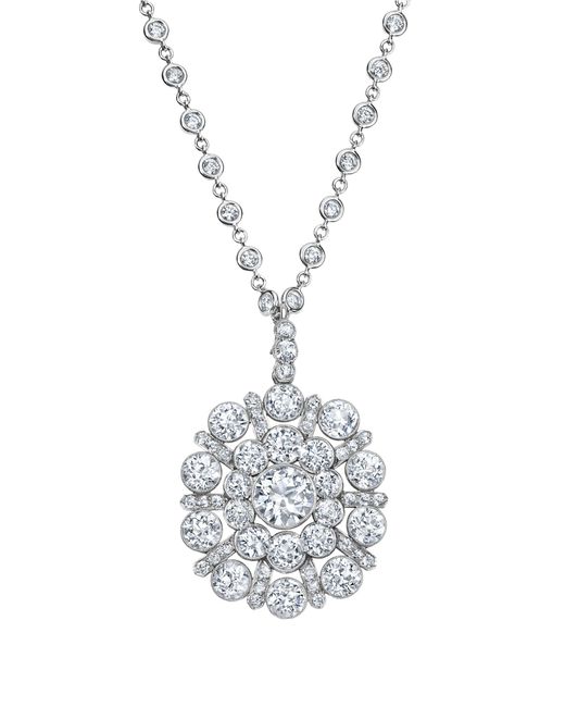 Mindi Mond New York White Platinum Diamond Cluster Medallion Necklace