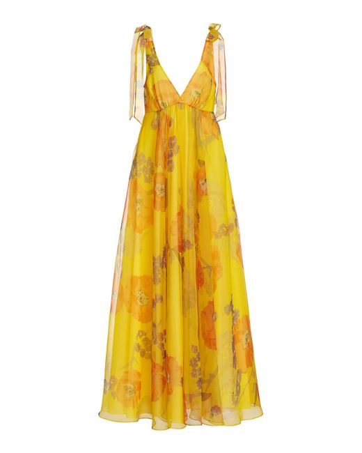 Staud Yellow Dandelion Printed Organza Maxi Dress