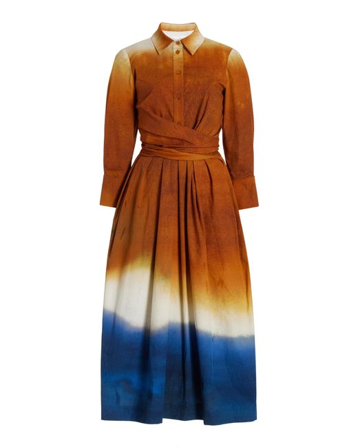 Oscar de la Renta Orange Wrapped Dip-dyed Cotton Midi Dress