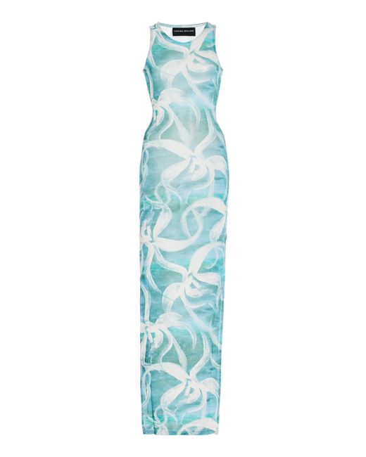 Louisa Ballou Blue Sea Breeze Printed Mesh Maxi Dress