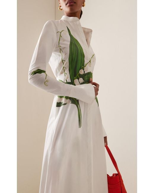 Oscar de la Renta White Lily Of The Valley Cotton Poplin Maxi Dress