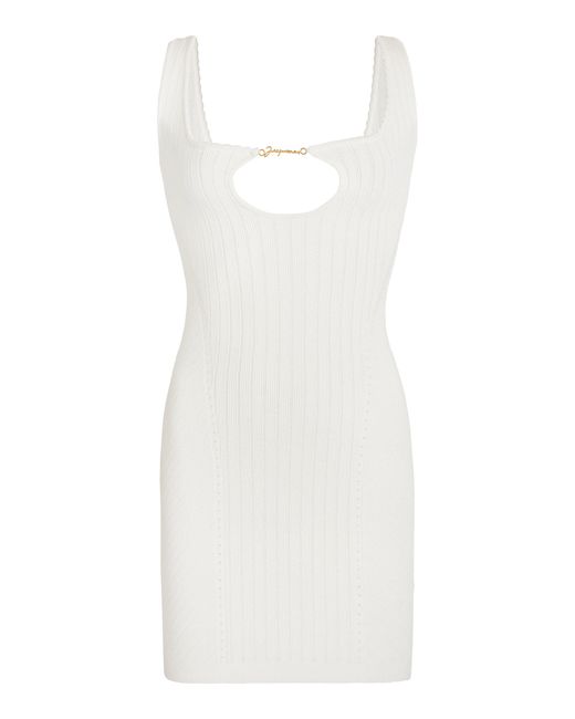 Jacquemus White Sierra Charm-detailed Ribbed-knit Mini Dress