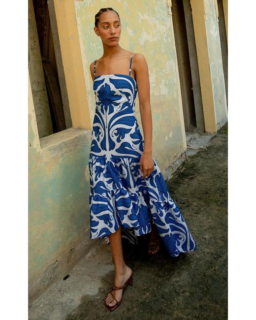 ANDRES OTALORA Blue Joya Colonial Tiered Cotton Poplin Maxi Dress