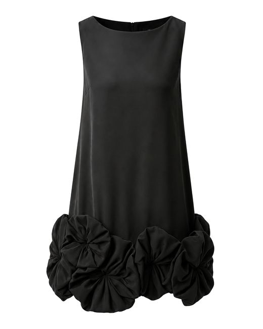 Juozas Statkevicius Black Sleeveless Crepe Floral-Appliqué Mini Dress