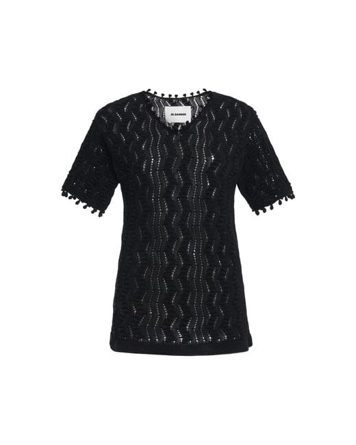 Jil Sander Black Cotton Crochet Top