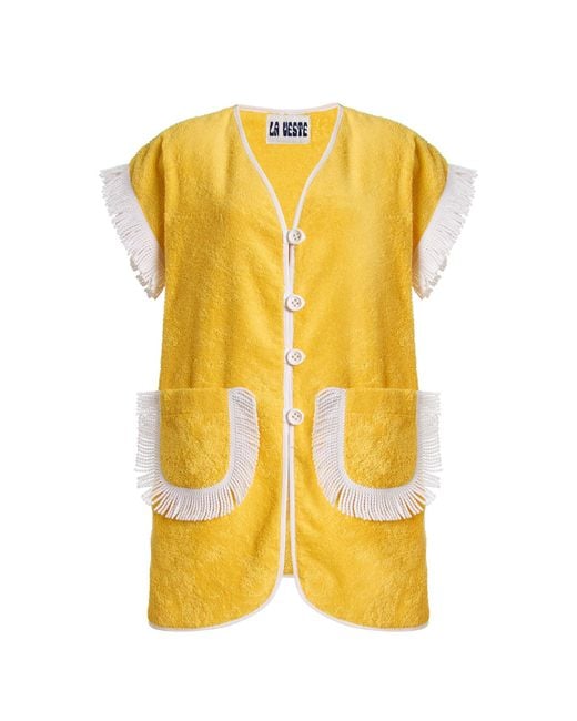 La Veste Yellow Exclusive Pitaya Cotton Mini Towel Dress