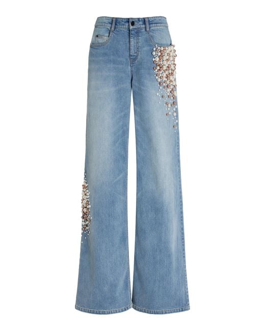 Hellessy Blue Kit Pearl Embellished Stretch Cotton Jeans