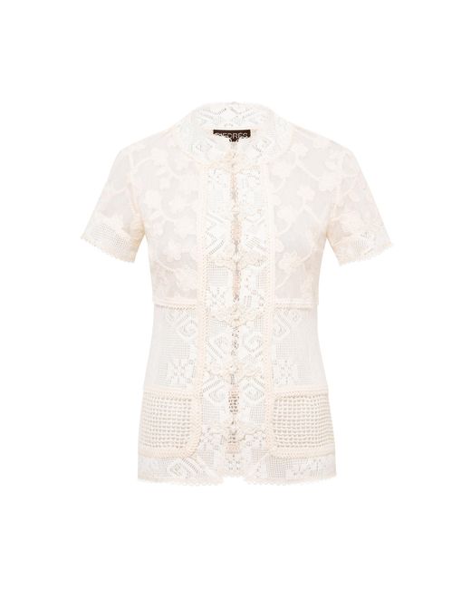 Siedres White Syrine Lace Patchwork Cotton Top