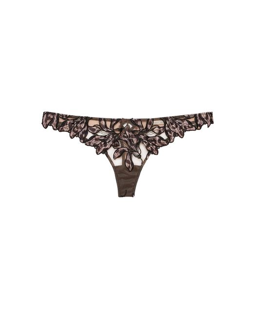Fleur du Mal Brown Lily Embroidered Thong