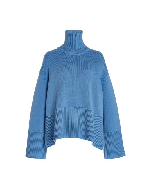 Totême  Blue Oversized Wool-cotton Turtleneck Sweater