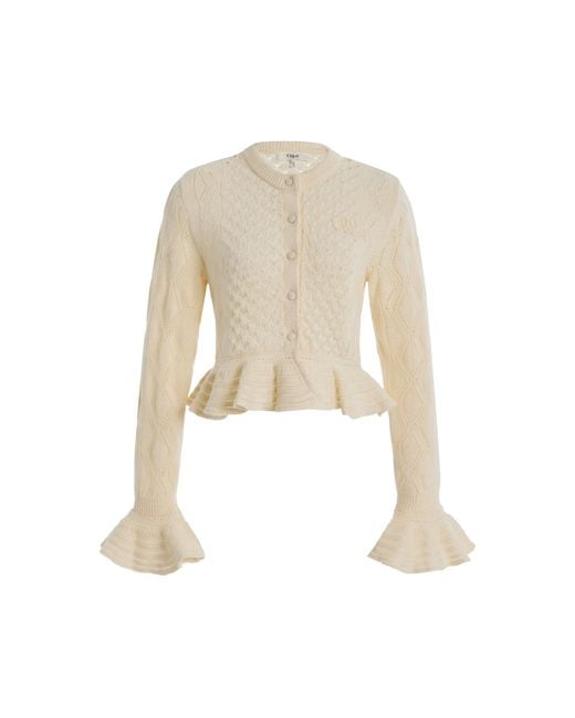 Chloé White Ruffled Pointelle-Knit Silk-Alpaca Sweater