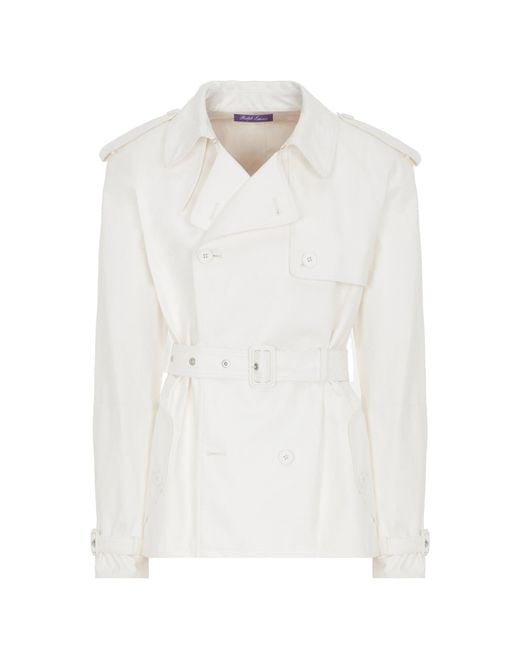 Ralph Lauren White Maiven Short Leather Trench Coat