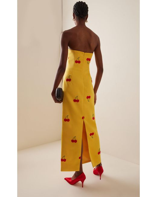 LEO LIN Yellow Rayna Embellished Crepe Maxi Dress