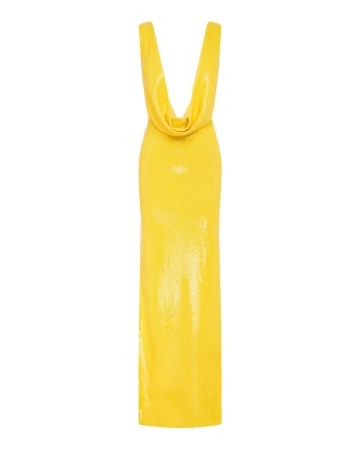 Alex Perry Yellow Sequined Mesh Maxi Dress