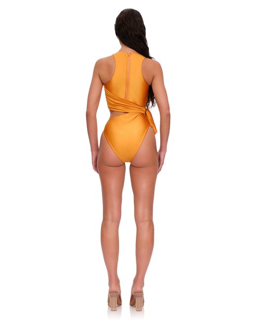 ANDREA IYAMAH Orange Lada Tie-detailed Cutout One-piece Swimsuit