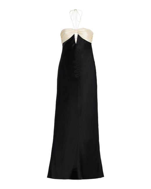 Anna October Black Áine Bow-detailed Cutout Satin Maxi Dress