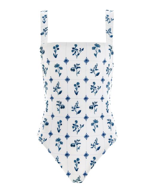 Agua by Agua Bendita White Café Loza-hand Embroidered One-piece Swimsuit