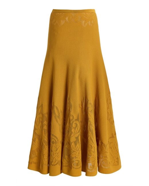 Ulla Johnson Yellow Rosina Patterned Knit Midi Skirt
