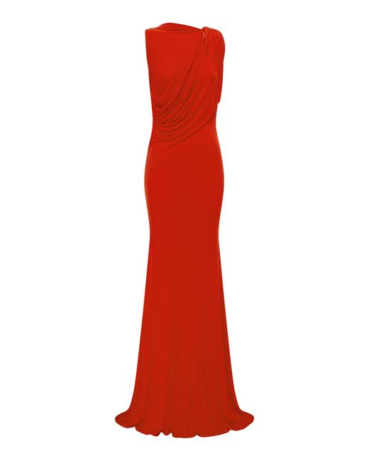 Alex Perry Red Sleeveless Open-Back Drape Gown