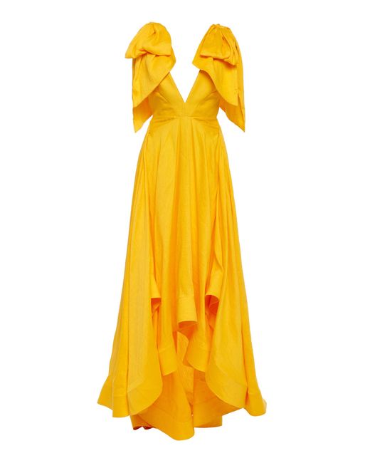 Acler Yellow Bargo Asymmetric Ruffled Linen-blend Gown