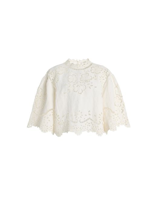 Sea White Lula Embroidered Linen-Blend Top