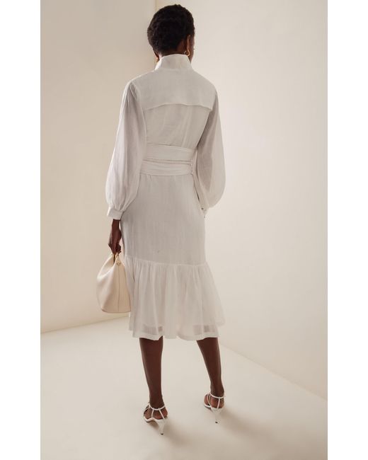 ANDRES OTALORA White Pura Belted Linen Midi Shirt Dress